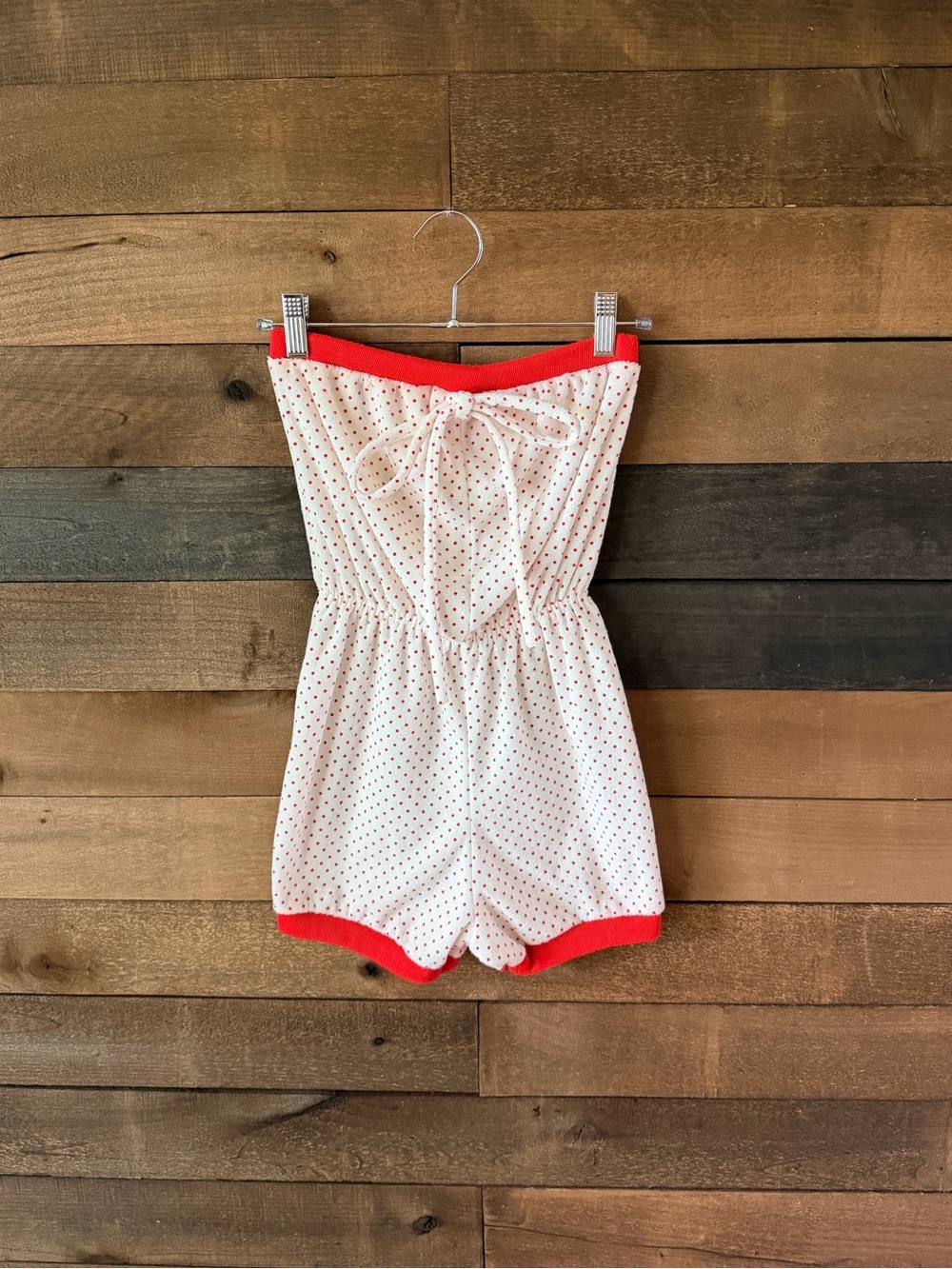 Red Polka Dot Terry Cloth Strapless Romper Retro Playsuit
